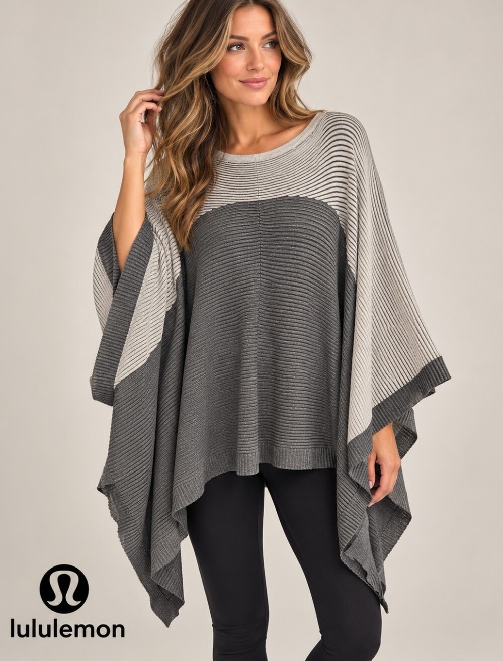 Lululemon It All Lines Up Poncho | Grey Ribbed Knit | One Size OS
